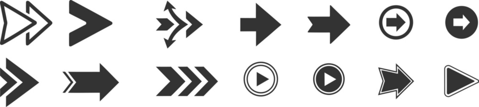 Collection of black arrow icons and symbols