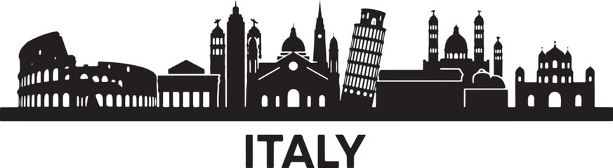 Obraz premium Iconic Italian landmarks in black silhouette on white background