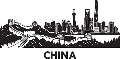 Naklejka premium China's iconic landmarks and modern cityscape illustration