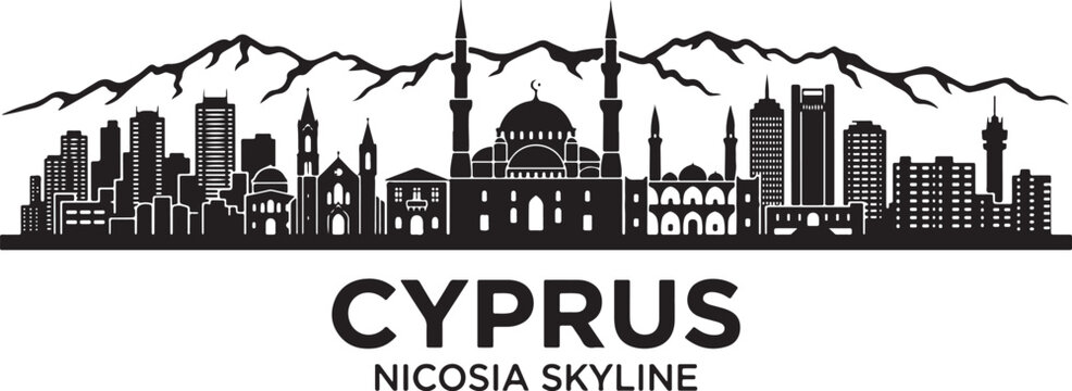 Nicosia Cyprus cityscape with mosque and mountains
