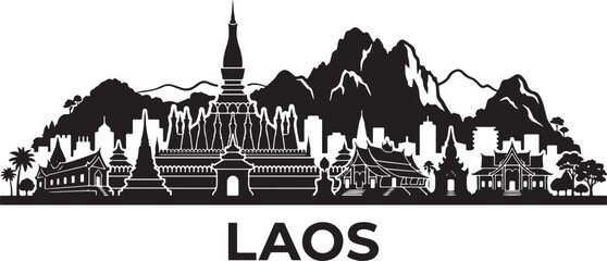 Obraz premium Stunning Laos cityscape with ancient temples and mountains