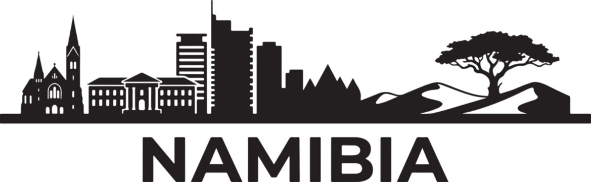 Namibia cityscape with church and modern buildings