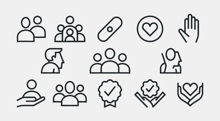Fototapeta premium Set of 12 people volunteering icons vector