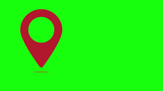 Red Map Location Pin Icon Bouncing Animation on Green Screen for Navigation Video Overlay