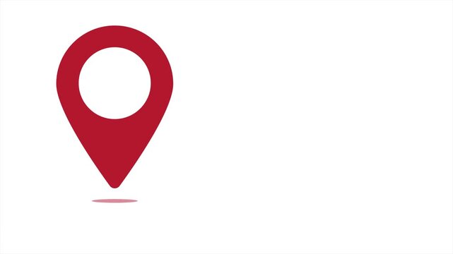 Red Map Location Pin Icon Bouncing Animation on White Background for Navigation and Travel Concept