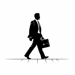 Businessman Walking with Briefcase Silhouette Illustration.