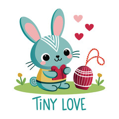 Happy Easter bunny holding colorful Easter egg in spring illustration