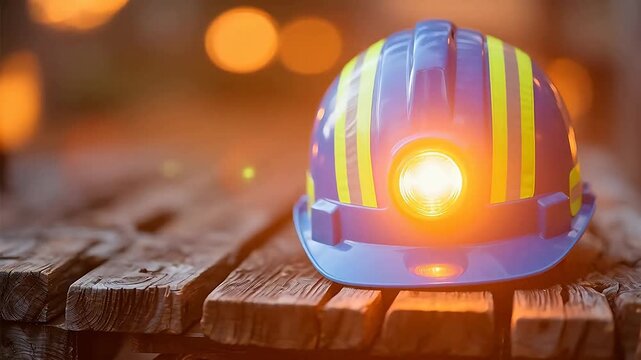 Blue hard hat with illuminated light