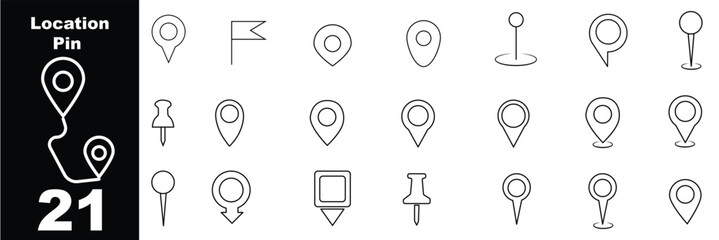 Collection of web map location pin icons for navigation and geolocation services - Glyph solid icon - Editable modern style icon. © Hike studio 4