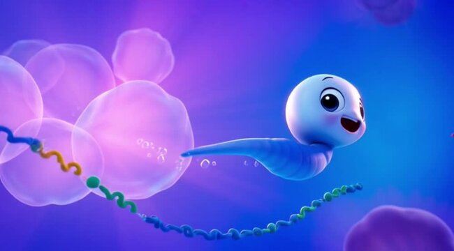 Cartoon sperm cell illustration in 3 d render