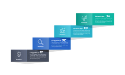 Four Steps Staircase Infographic for Business Growth and Success Milestone. Presentation, Banner and Plan. Vector illustration.
