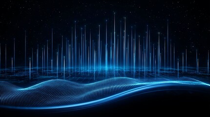 Naklejka premium Abstract digital landscape with glowing lines representing data flow and technology.