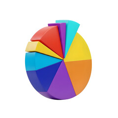 Obraz premium 3D colorful pie chart segments exploding isolated on transparent background