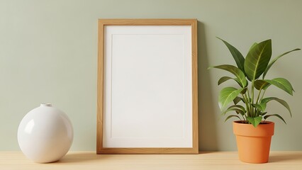 Minimal style Wall frame mockup elegant neutral interior wall decor with empty poster frame modern gallery display background clean home room scene template for artwork showcase branding and marketing