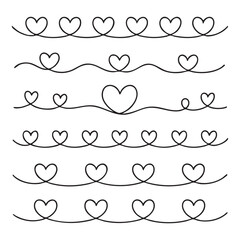 Hand drawn hearts on wavy lines
