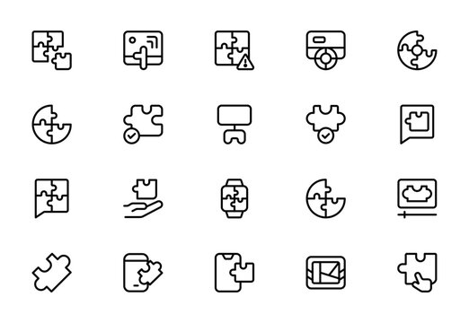 Puzzle Game Line Icon Set &ndash; Modern Minimal Puzzle, Brain Teaser and Logic Game Outline Icons Collection for Apps and Digital Media