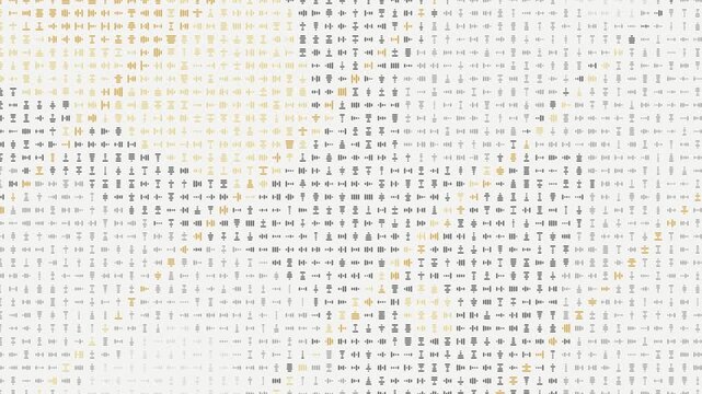 Modern abstract digital pattern displaying complex symbolic code and structured data elements for a technological graphic.