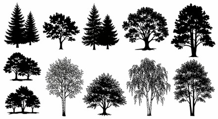 Obraz premium Collection of diverse tree silhouettes for design
