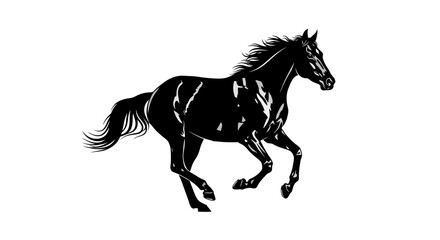Fototapeta premium Majestic black horse running freely with flowing mane
