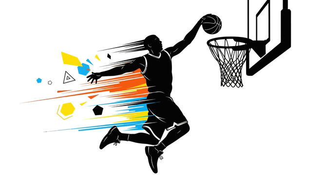 Dynamic basketball player dunking ball with motion graphics