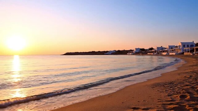Golden Sunset over Ornos Beach in Mykonos Greece