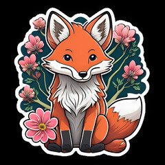 Obraz premium Cute cartoon red fox vector illustration featuring a funny character holding a flower and a letter in a wild forest nature design
