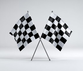 Naklejka premium Two checkered flags, crossed, against a gray background. Simple, clean, and classic