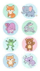 Obraz premium Cute Cartoon Animal Flat Vector Illustration Isolated on White Background