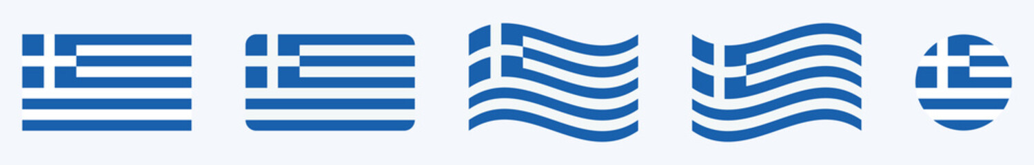 Greece Flag Vector Icon Set in Various Shapes and Styles