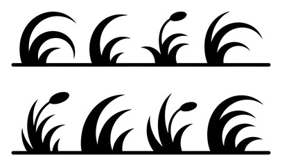 Black Silhouette of Reeds and Cattails on White Background © Khalek