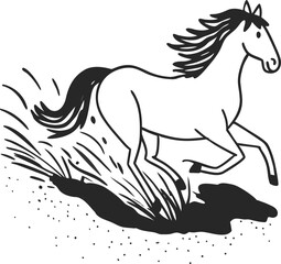 Fototapeta premium Horse Running Through Grass Outline Vector Graphic Stock