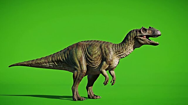 Realistic Allosaurus Dinosaur Roaring on Green Screen Background
