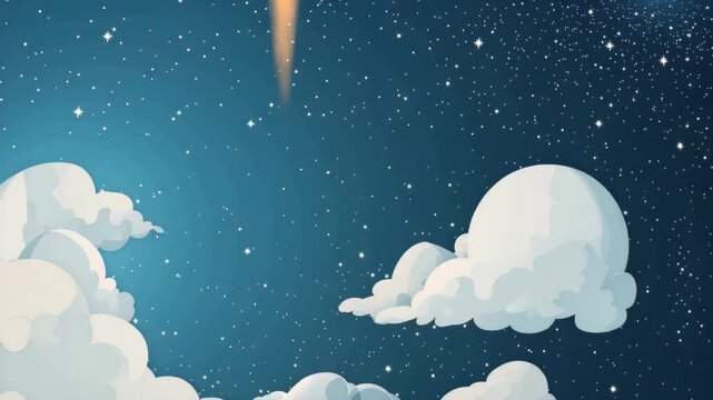 Rocket launches into the night sky with bright flames and clouds in a scene of space exploration and adventure