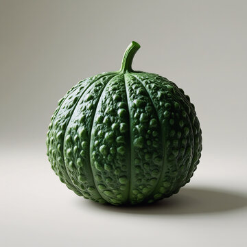 This image shows a fresh green pumpkin, specifically appearing to be a Cucurbita ficifolia or a similar green pumpkin variety. 