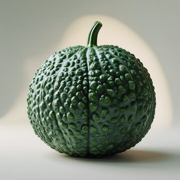 This image shows a fresh green pumpkin, specifically appearing to be a Cucurbita ficifolia or a similar green pumpkin variety. 