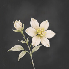 Obraz premium The image is an AI-generated artwork of a white flower, likely jasmine with a flower bud, against a black background. 
