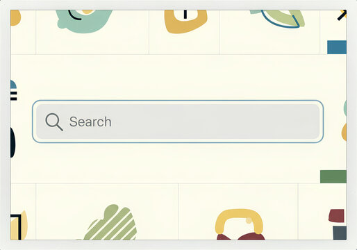 Search Bar Interface with Cute Doodle Icons Background.