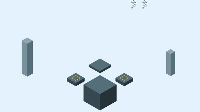 Abstract Isometric Landscape with Geometric Elements and Copy Space