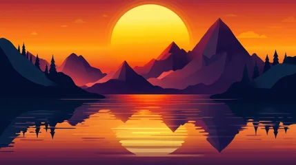 Poster Reflectie Majestic mountains at sunrise reflected in calm water during golden hour  © SOPIAH