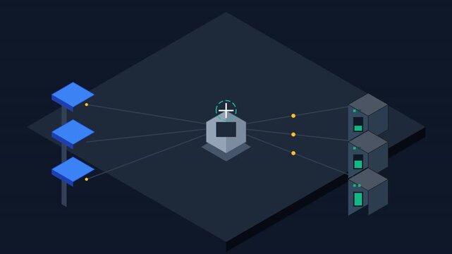 Isometric Network Diagram with Servers and Router