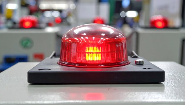 A red warning light is illuminated on industrial equipment