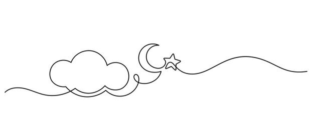 Fototapeta premium cloud and moon star minimal one line drawing continuous