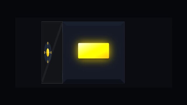 Shiny Gold Bar in a Glass Safe on a Black Background