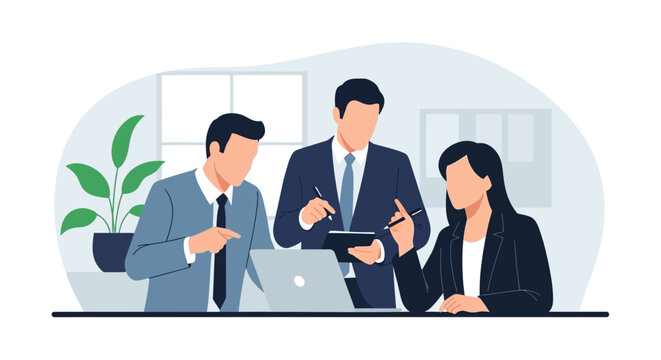 Three Business Professionals Collaborating in Office.