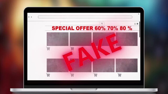 A computer, online shop with special offers, and fake warning
