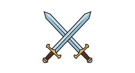 Two classic steel swords with golden hilts and brown handles crossed in an X shape symbolizing battle honor and medieval history in vector.