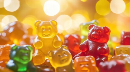 Fototapeta premium Assorted Vibrant Gummy Bears in Golden Light