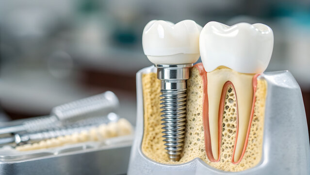 Close up view of dental implant anatomy for treatment