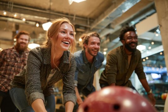 Friends Enjoying a Game of Bowling Together