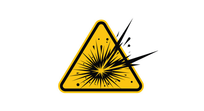Yellow triangular explosion warning sign with a black burst symbol representing dangerous materials and hazard awareness in industry.